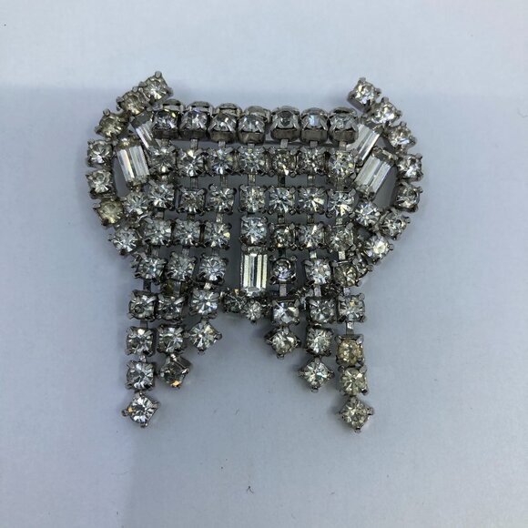 Vtg Kramer New York crystal rhinestone wedding bridal fringe dangle brooch - Picture 1 of 4